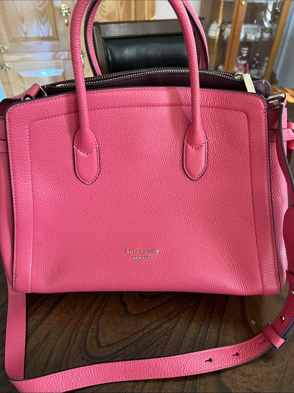 kate spade Hot Pink Pebbled Leather Satchel with Gold Hardware